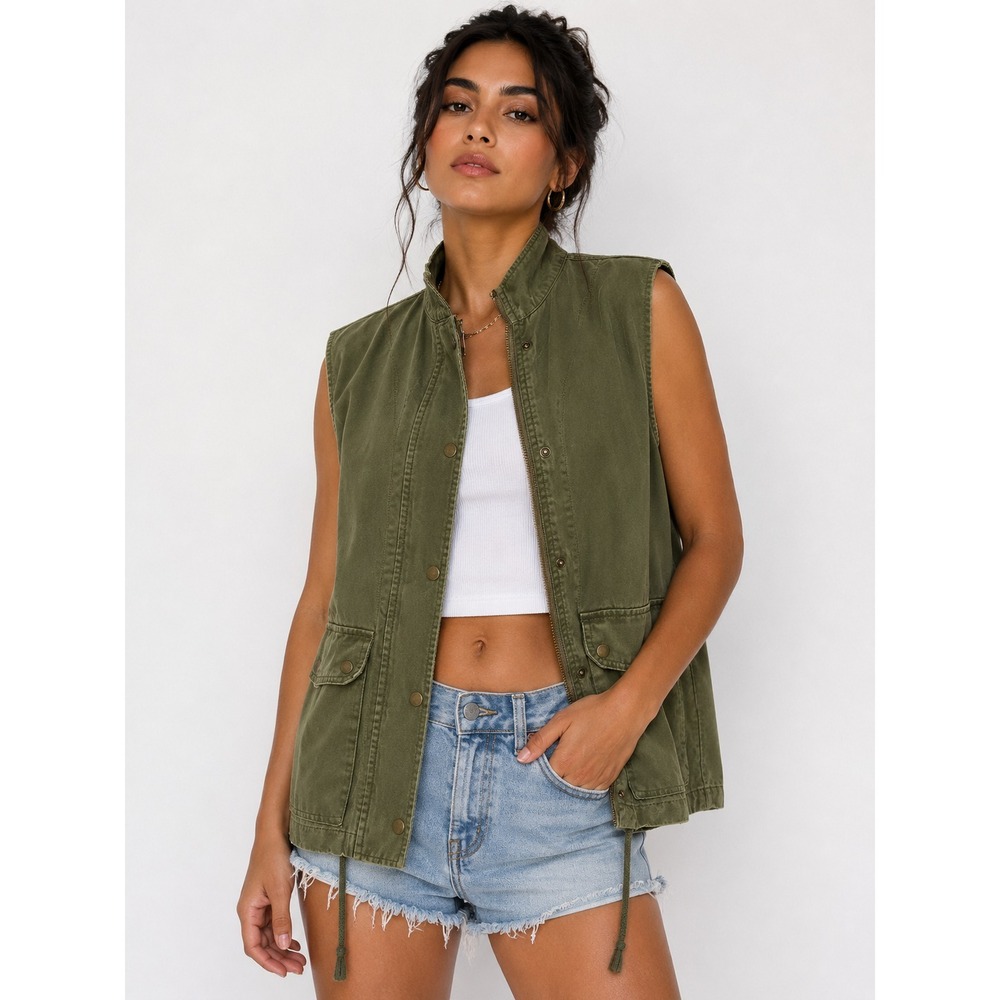 Harlowe & Graham Olive Green Utility Cargo Vest Women's Military Safari Size (S)